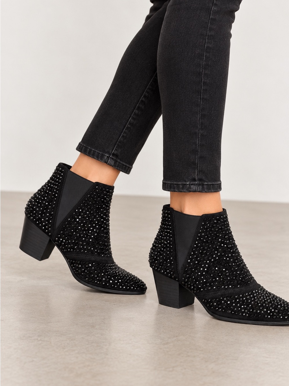 Ash Sparkly Sequin Ankle Boots Black Jeweled Bootie Slip On Chelsea Size EU 37